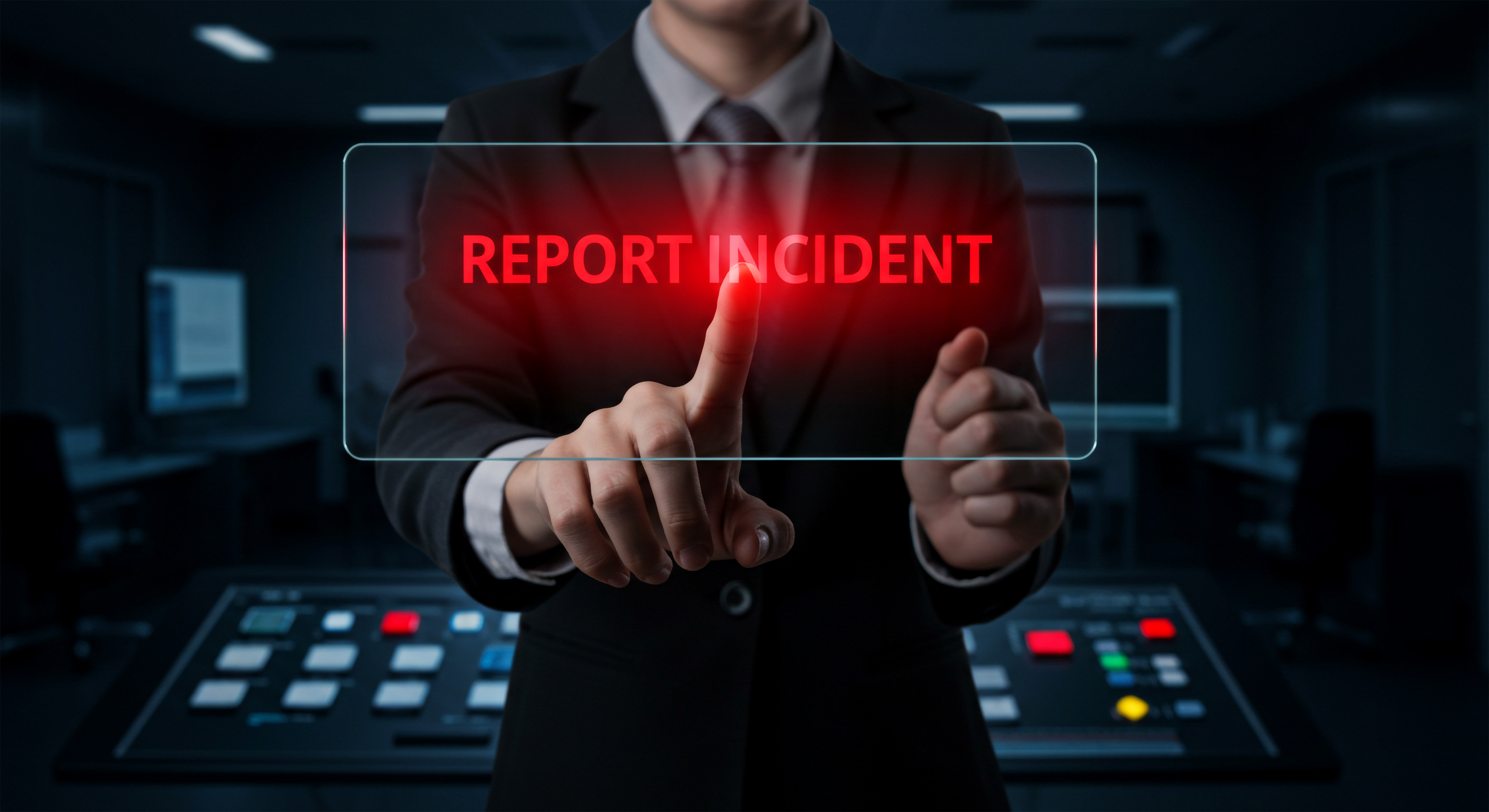 Man pressing a report incident button